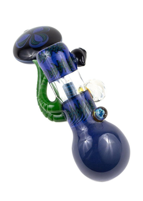 Steve Gelb | Indigo & Green Wig-Wag Laydown Bubbler - Peace Pipe 420