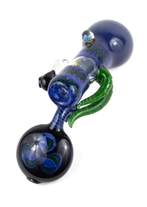 Steve Gelb | Indigo & Green Wig-Wag Laydown Bubbler - Peace Pipe 420