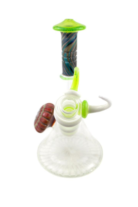 P.A. JAY | Worked White and Slime Beaker Rig with Dish & Dabber Set - Peace Pipe 420